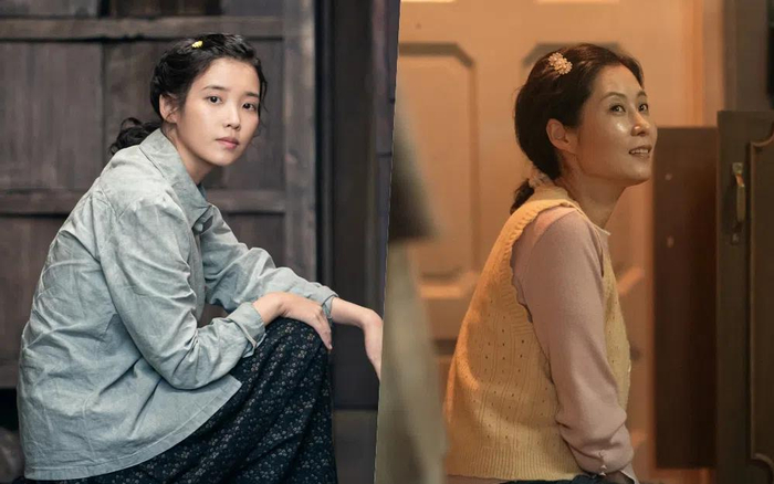 左图为IU诠释的叛逆少女爱纯，右图文素利接续演绎其40年代摆摊生活。